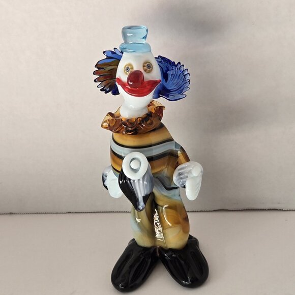 Murano Art Glass Clown Figurine 8” Hand Blown Italy Multicolor - Picture 1 of 5